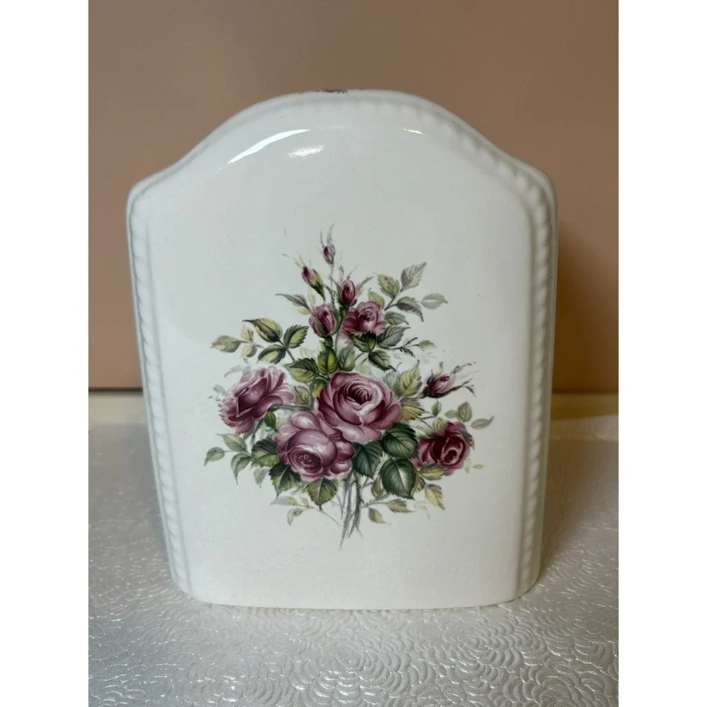 Vintage Ceramic Kleenex Tissue Box Cover Pink Roses Floral Cottagecore